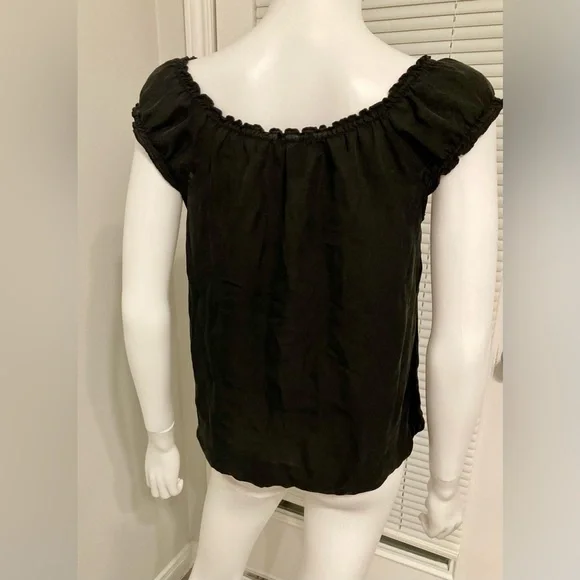 White House black market black silk shirt short sleeve button embroidered SZ- M - Picture 4 of 7